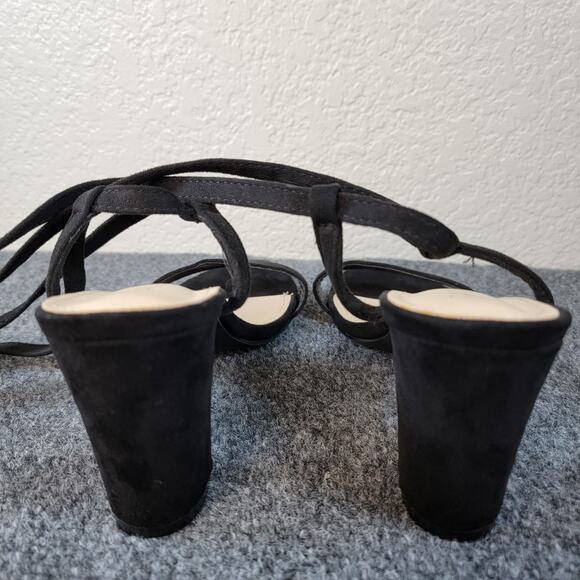 Ankle Wrap Heels Womens Size 8 Black Faux Suede Strappy Block Sandals Allegra K - Picture 7 of 10